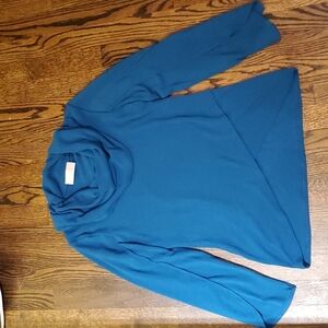 Cowl Neck cossbody design teal blue sweater by Soft Surroundings sz M